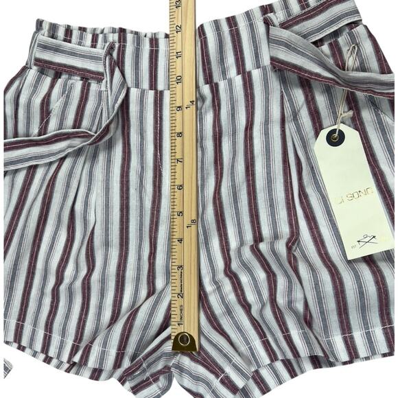 Ci Sono Shorts Womens Small Linen Blend Striped Attached Waist Tie Pockets Beach - Picture 6 of 10
